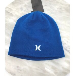 Hurley Icon Staples Beanie Royal Blue Knit Hat White Logo Mens Womens